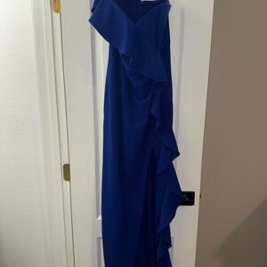 Aidan Mattox Cobalt Blue One-Shoulder Ruffle Gown